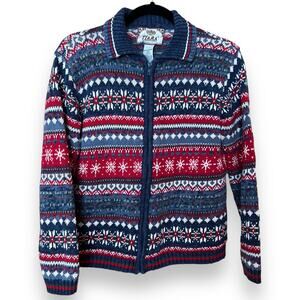 2002 Y2K Vintage Tiara International SZ M Blue Nordic Fair Isle Knit Sweater